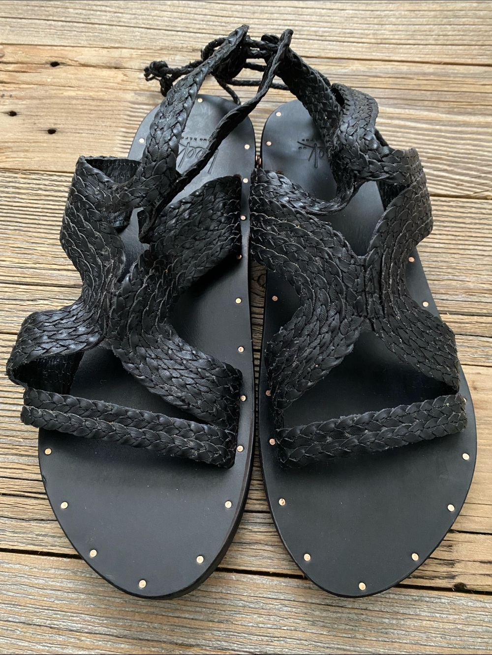 Beek Cuckoo Ankle Tie Sandals in Black. NWOT. Size 9.
